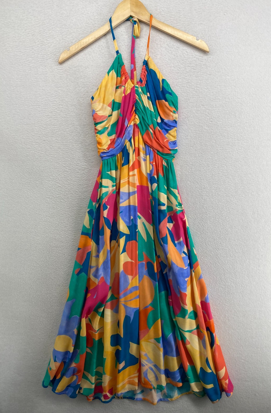 LA BLANCA Dress XS Fantasy Resort Halter Cover Up Tropical Sundress Midi NEW
